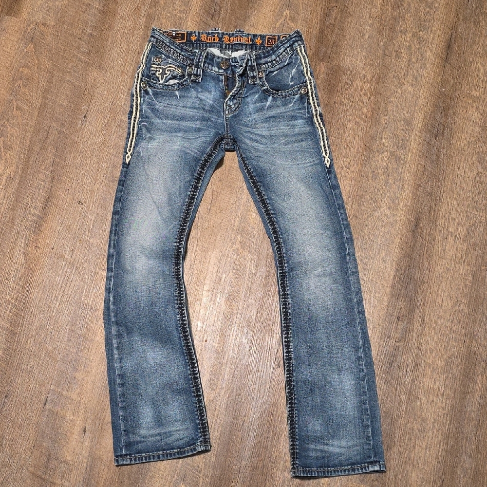 Rock Revival Blue Denim with Orange Embroidery
